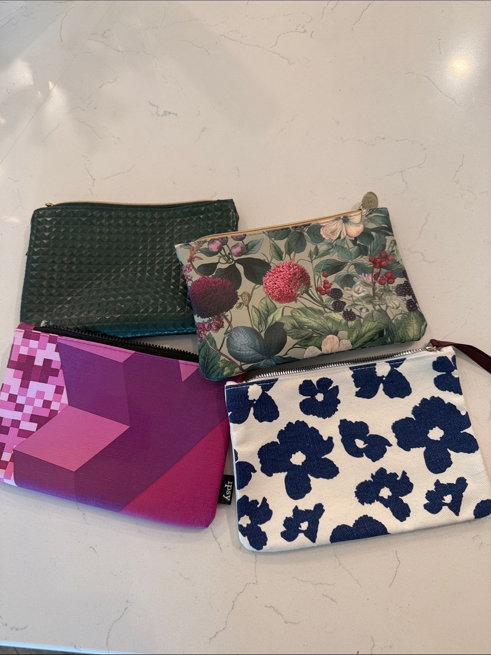 ipsy Floral & Solid Zip Pouch Bundle in Teal, Magenta, Pink & White